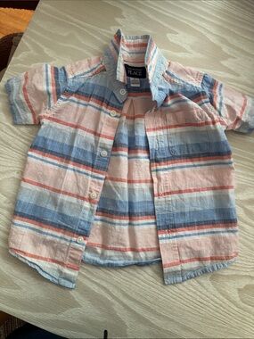 The Children's Place Short-Sleeve Striped Button-Down Shirt - Blue, Pink, White